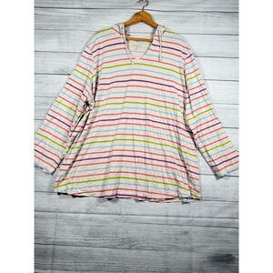 Dreams & Co Womens 4X 34/36 Multicolor Stripe Hooded Cotton Tunic Top 4247